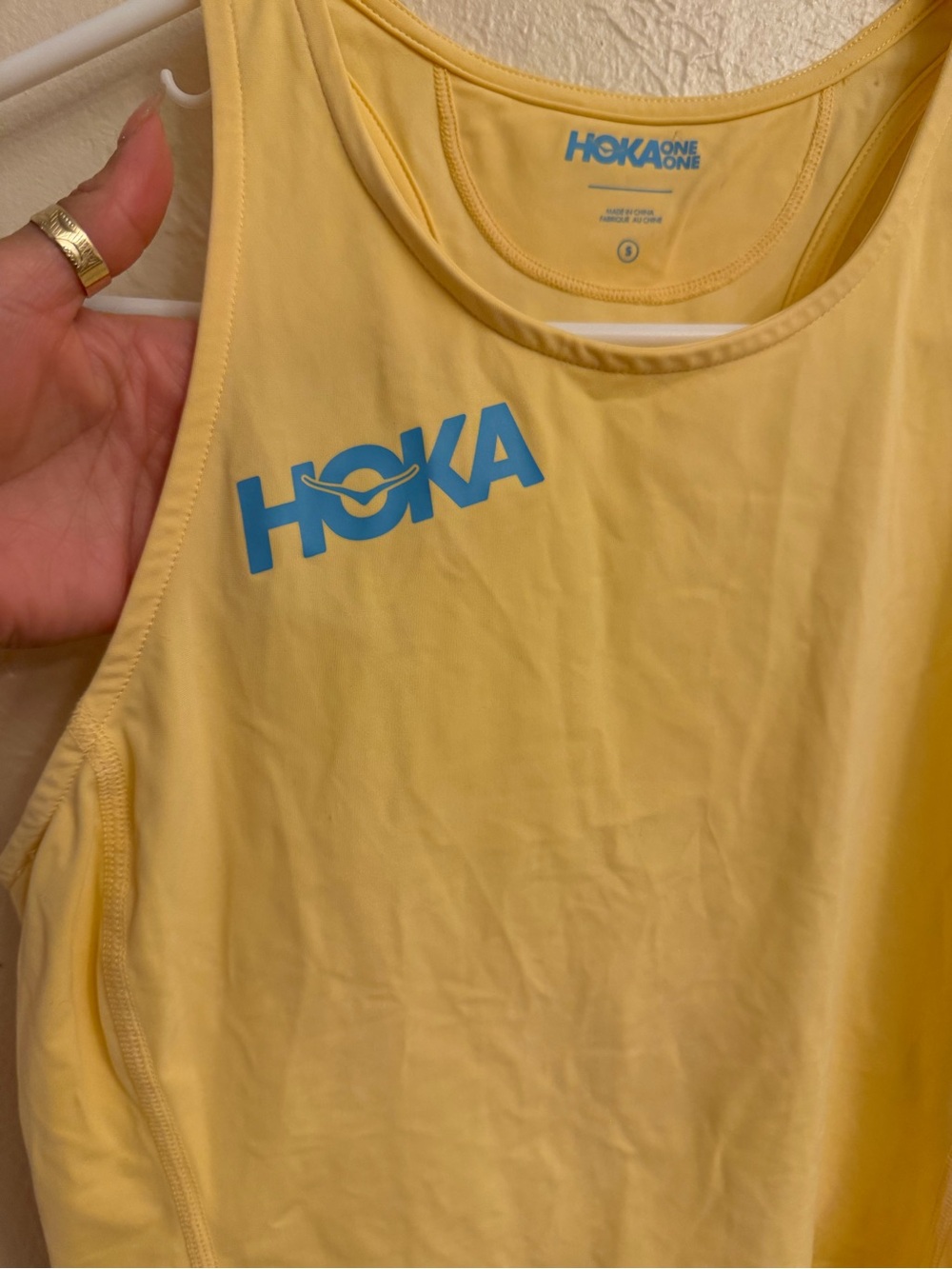 Hoka One One Women's Light Yellow Racerback Tank with Teal Logo - Picture 5 of 7